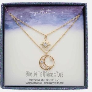 Set of Two Celestial Moon & Star CZ Necklaces in Gift Box